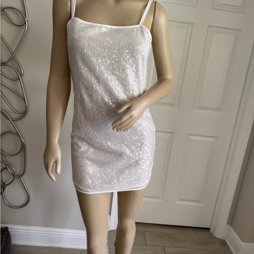 STAUD White Sequin Mini Dress